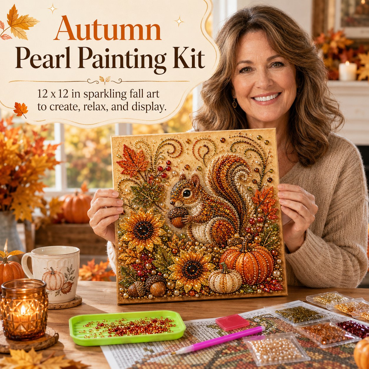 Contenu du kit de broderie diamant d'automne