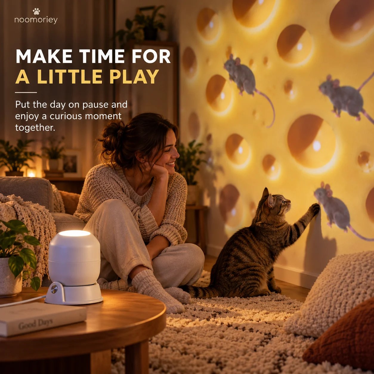 🧀🐈 Cheese & Mouse Cat Projector – Indoor Curiosity Scene detail view 3