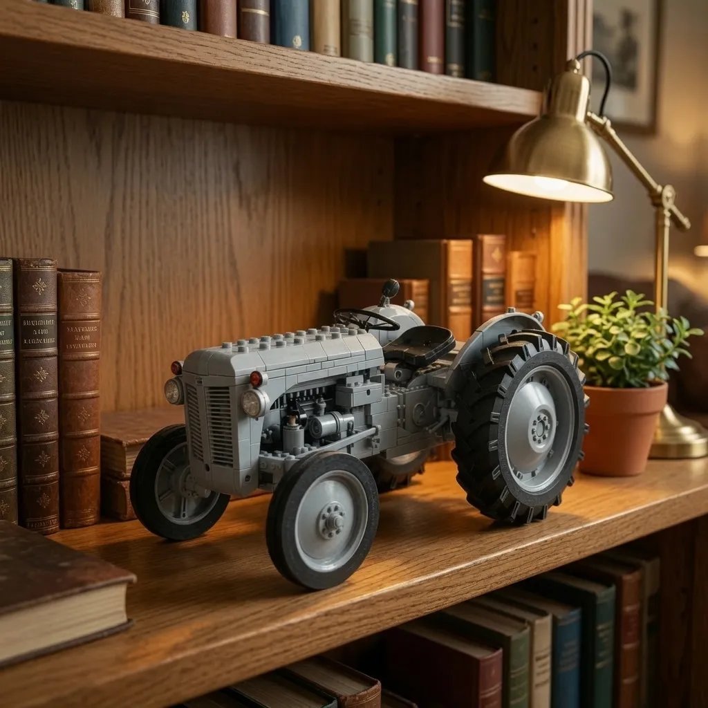 Vintage farm tractor building block model display angle