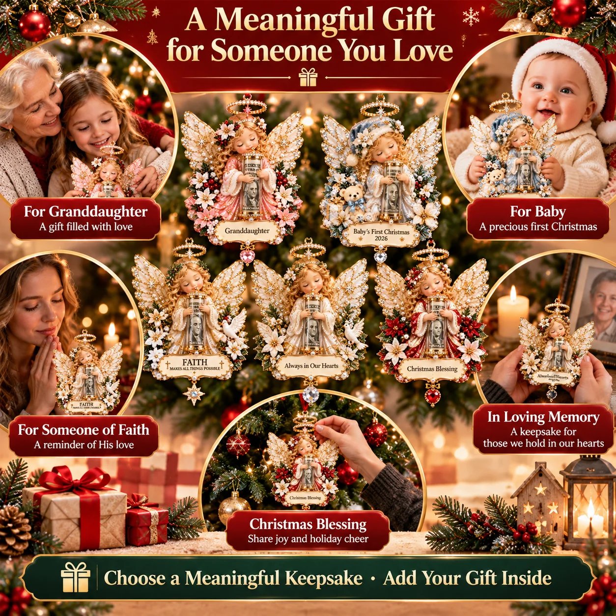 Christmas angel money ornament