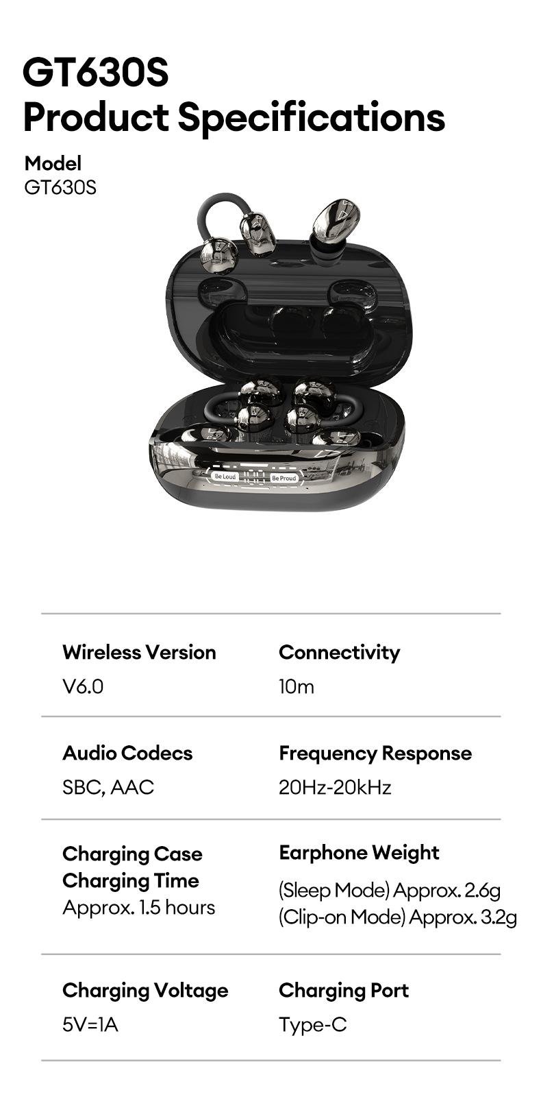 GT630S Bluetooth Wireless Earbuds with Chargeable Power Bank Case, 4 Earbuds, Clip-On Design, Noise Cancellation, Water Resistant, Reverse Phone Charging, Audio for Sports & Sleep, Android & iOS Compatible GT630S Bluetooth Wireless Earbuds with Chargeable Power Bank Case, 4 Earbuds, Clip-On Design, Noise Cancellation, Water Resistant, Reverse Phone Charging, Audio for Sports & Sleep, Android & iOS Compatible