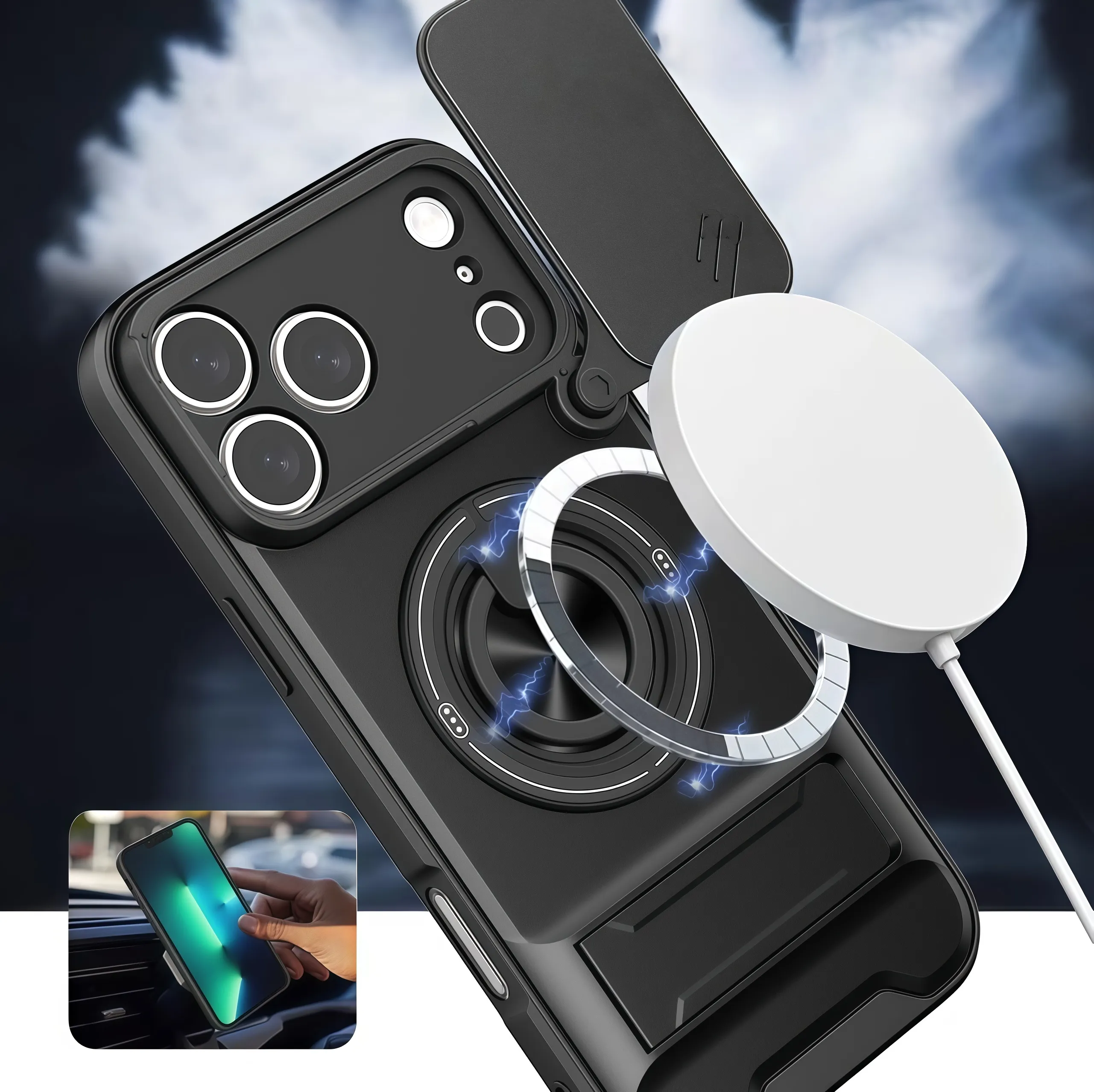 Magnetic wireless charging accessory aligning with the phone case