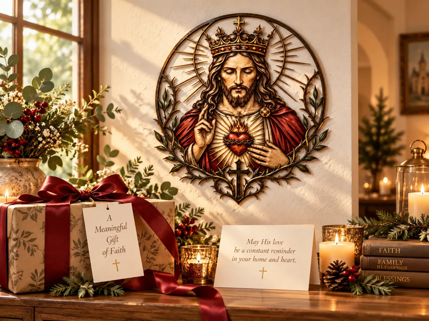 Sacred Heart of Jesus wall art presented as a meaningful Christian gift