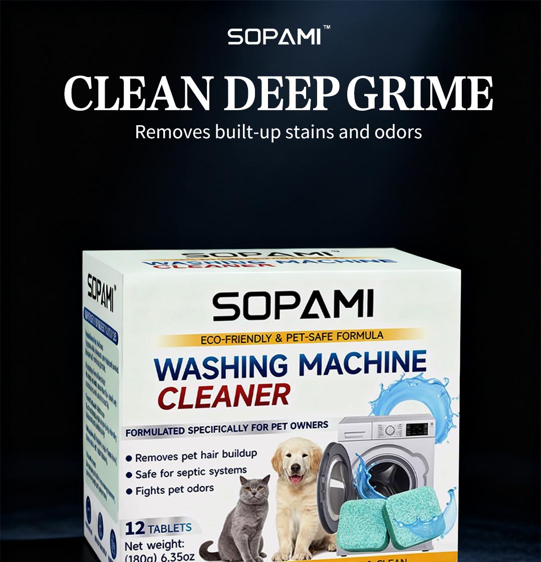 SOPAMI Eco-Friendly Washing Machine Cleaner Fights Pet Odors & Hair Build-Up for Fresh Clean Machines SOPAMI Eco-Friendly Washing Machine Cleaner Fights Pet Odors & Hair Build-Up for Fresh Clean Machines