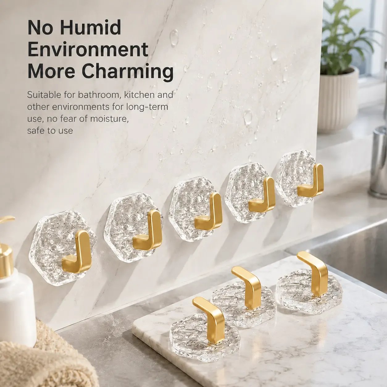 Waterproof and rustproof hooks for bathrooms and kitchens