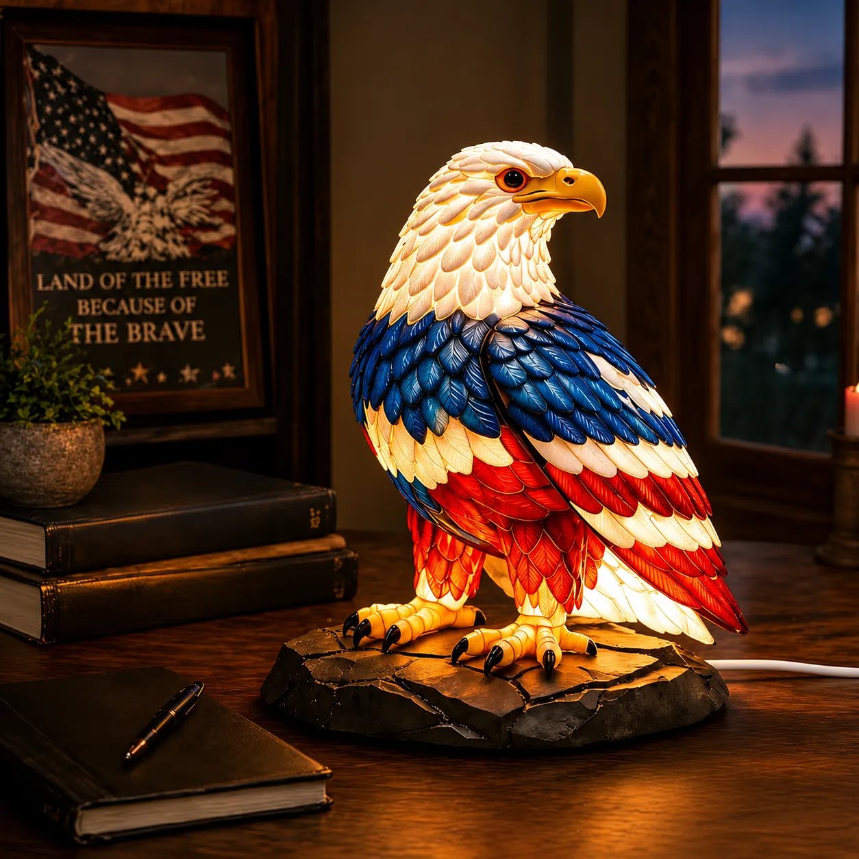 Patriotic eagle stained glass lamp design