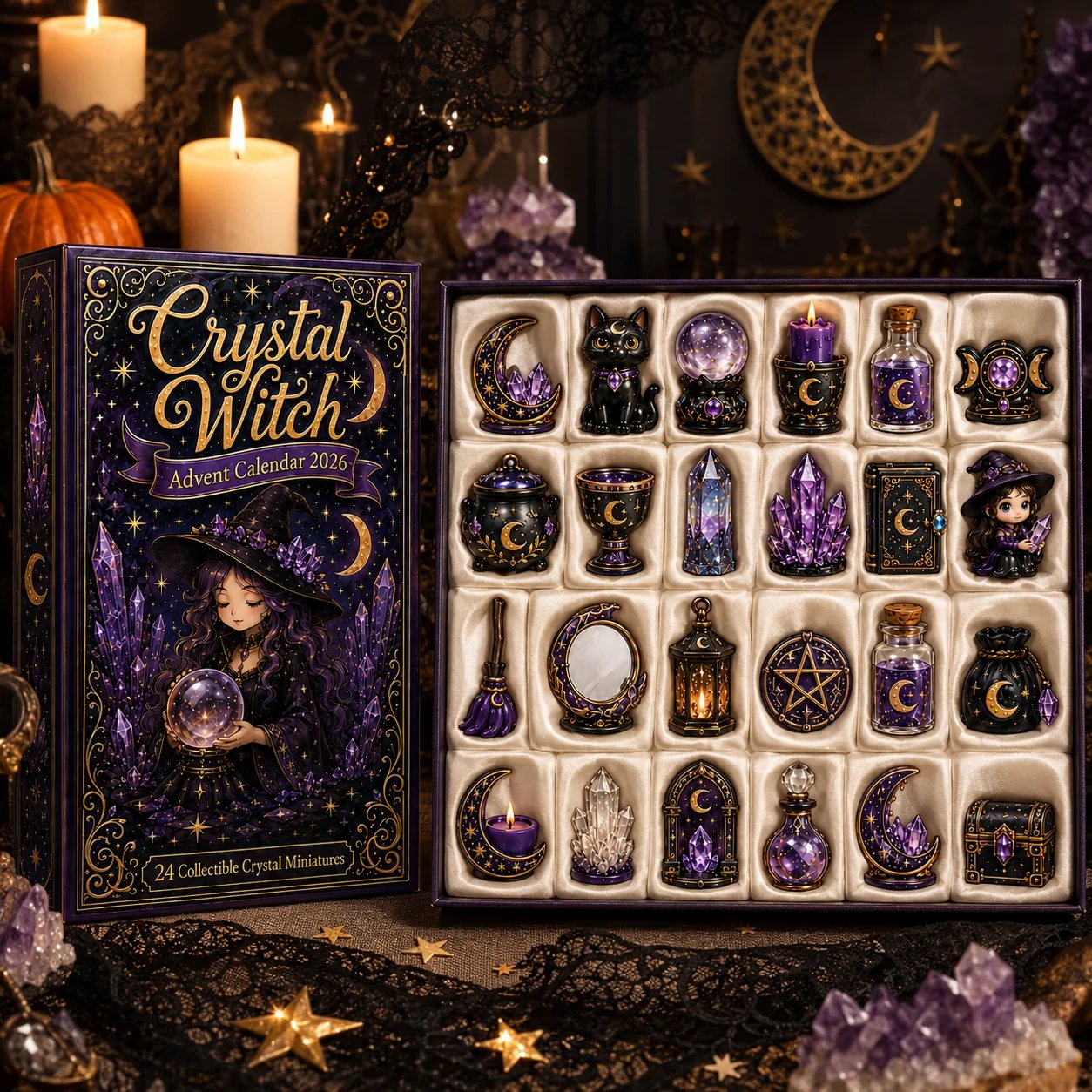 A magical collection of miniatures themed around witches and crystals A magical collection of miniatures themed around witches and crystals