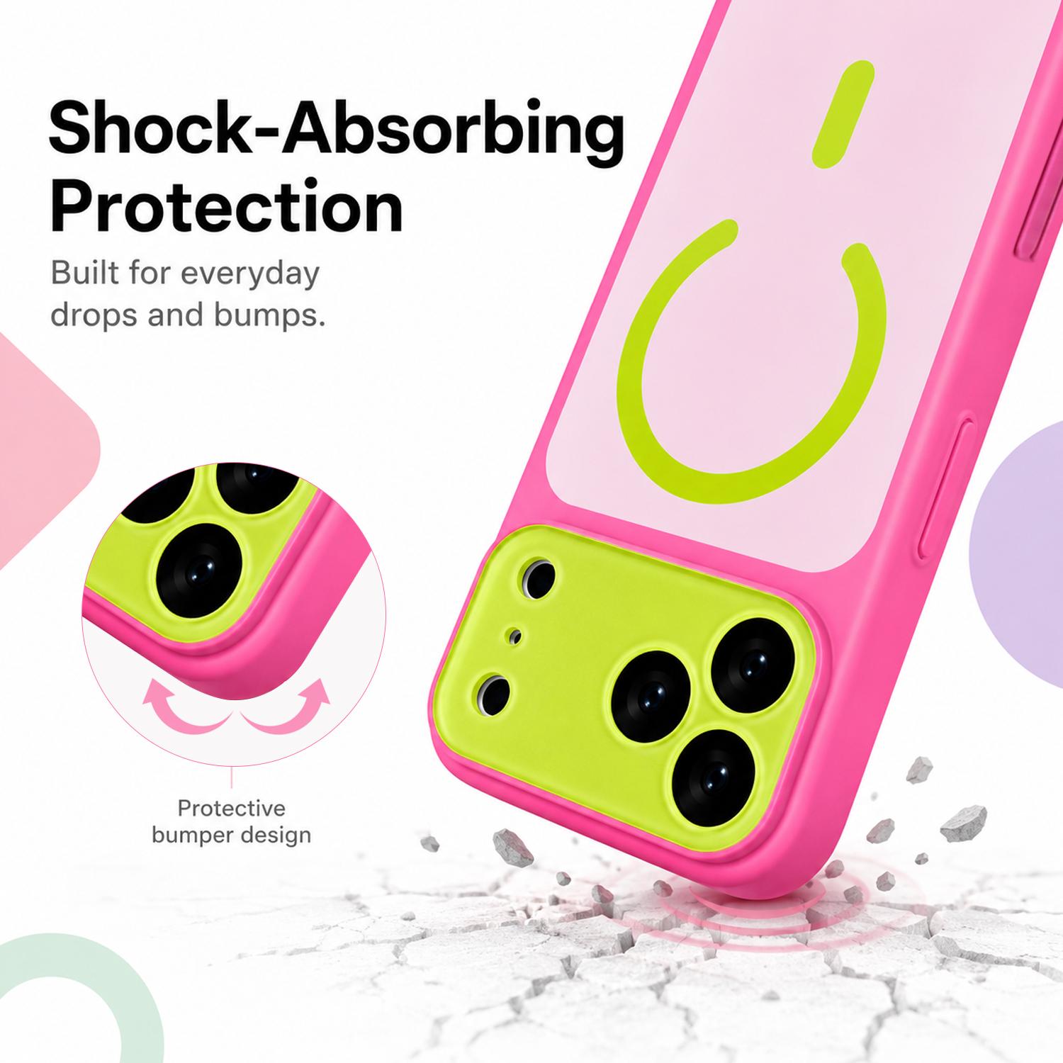 Dopamine Color Block Magnetic Phone Case for iPhone 17 16 15 14 13 Pro Max, Soft Touch Matte Cover for Gorls Women, compatible with MagSafe, Ultra Slim Thin Hard PC Case Cover