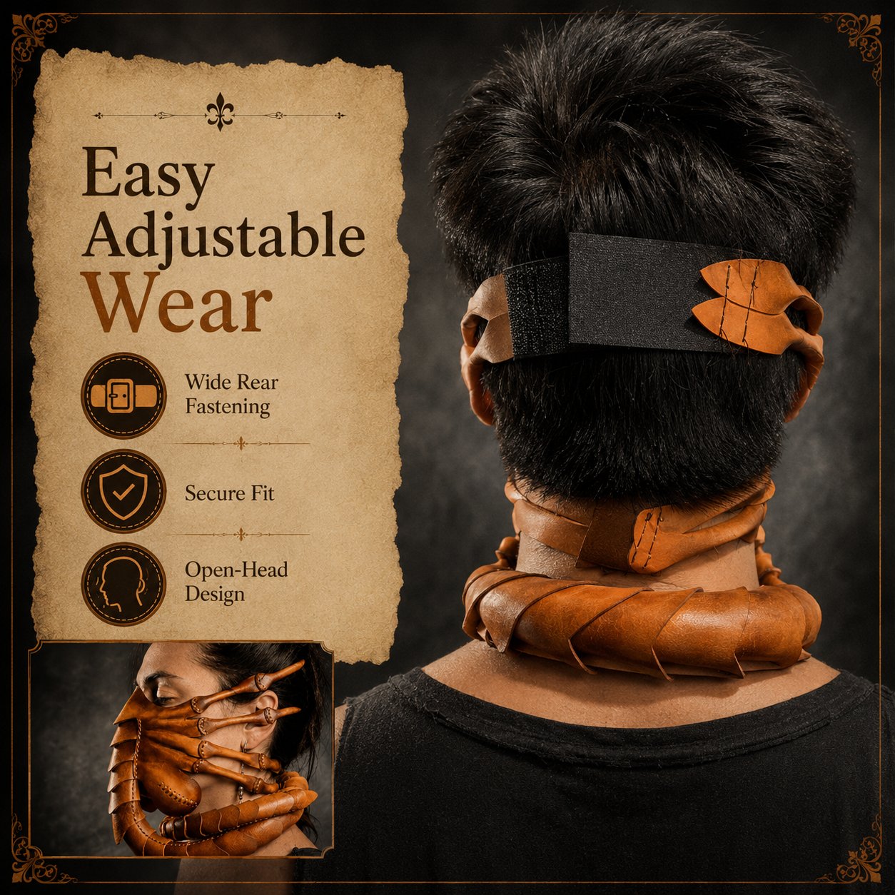 Adjustable rear fastening of Facehugger mask