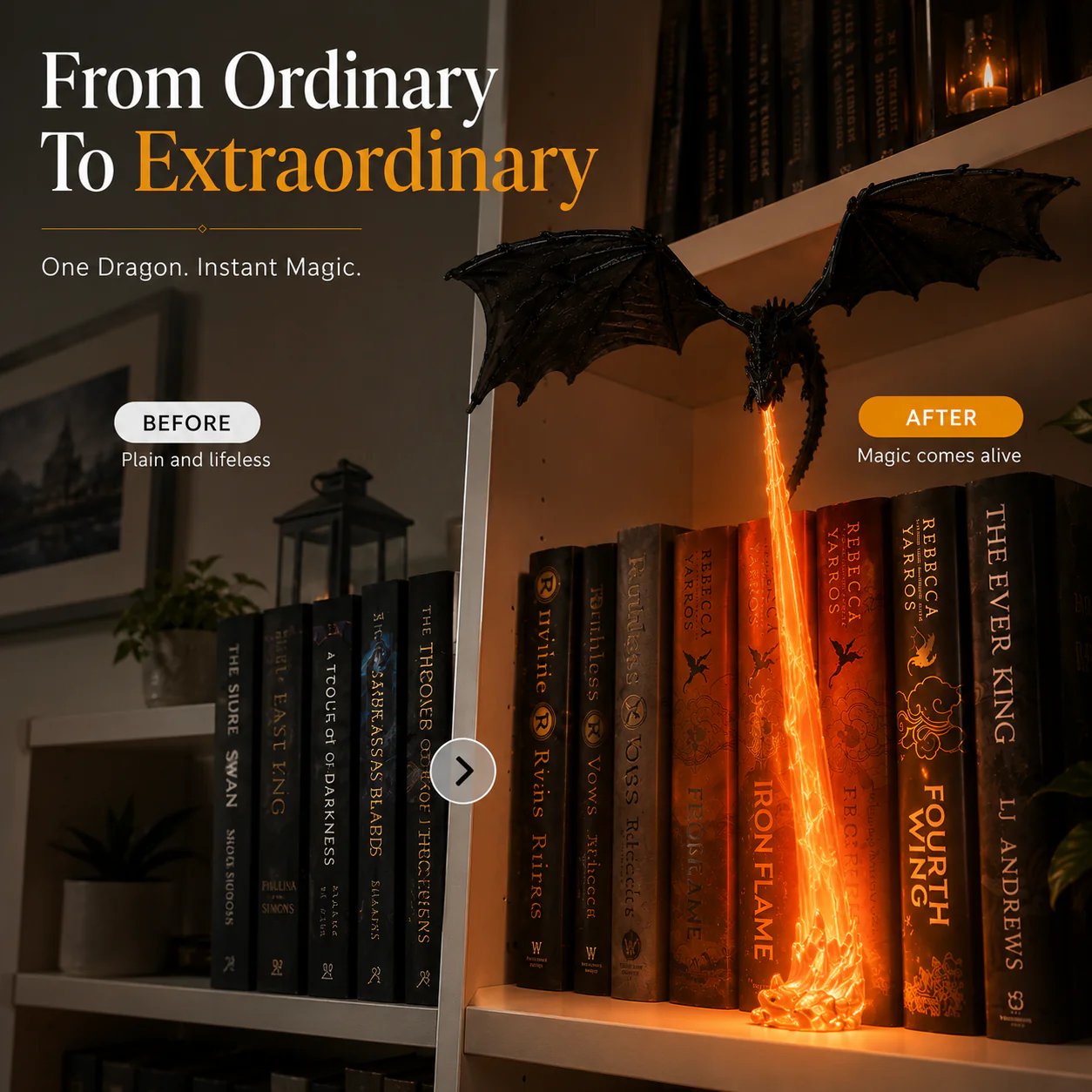 Realistic dragon fire LED bookshelf decoration