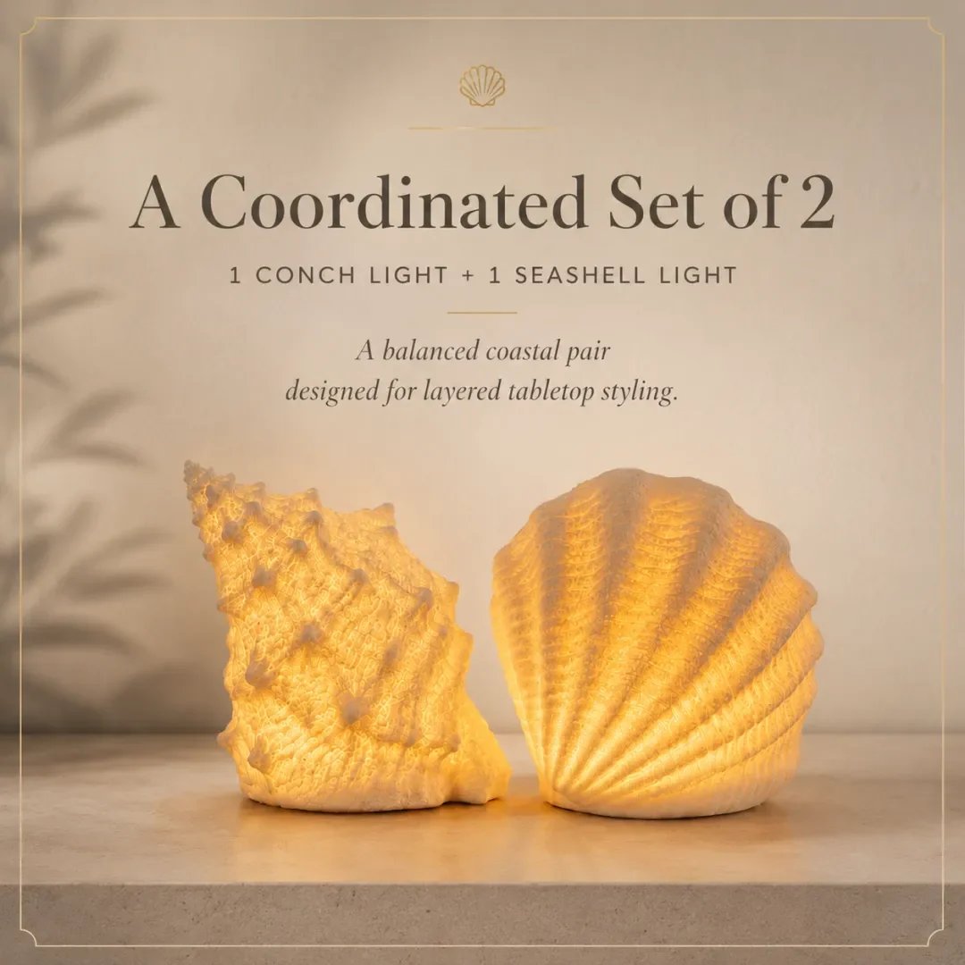 Coastal shell and conch coordinated set of two