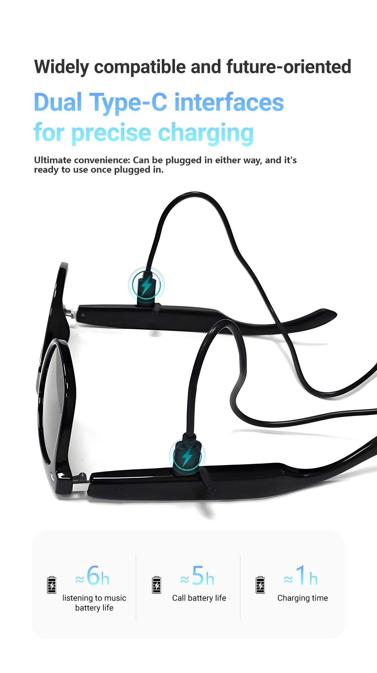 KOIPSSE Smart Glasses, AI Translation Headphones, TWS Wireless Smart Device, HIFI Sound Quality Sunglasses, Multi-Function Glasses, BT5.4 Unisex Dual Touch, Rechargeable Long Battery Life, Hands-Free Calling, Smart Audio Glasses