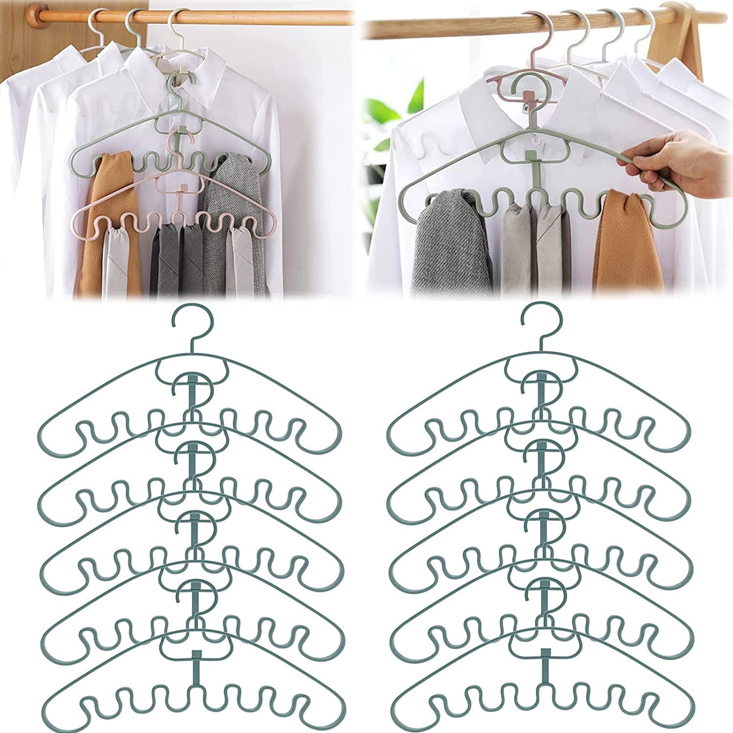 Amazon.com: 10PCS - Wave Pattern Stackable Hanger,Sturdy Plastic Clothes Hangers Organizer and Storage,Pants Rack for Dorms and Other Small Spaces Hanger Organizer (Green) : Home & Kitchen