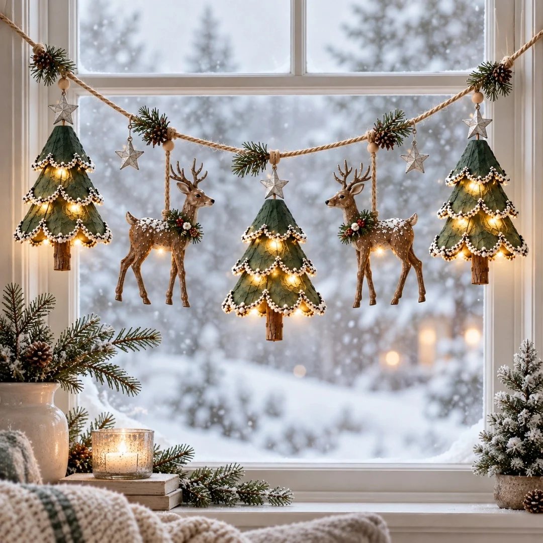 Christmas woodland garland details