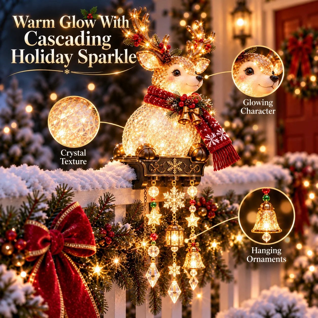 Warm Glow Christmas Reindeer Railing Light