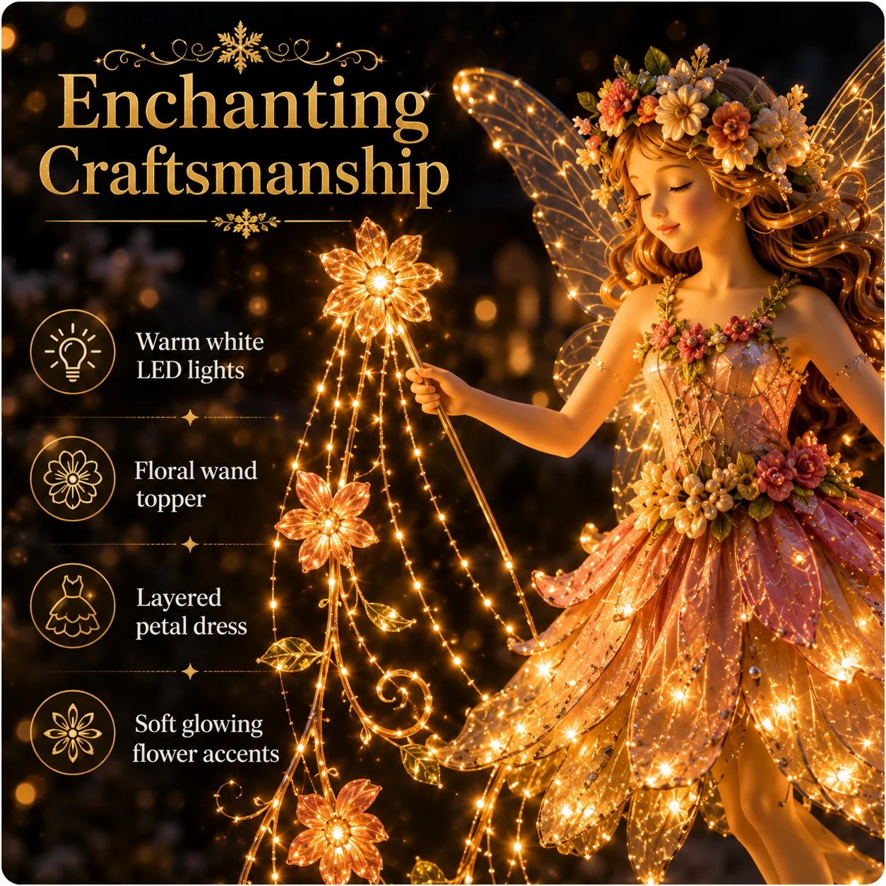 Woman with illuminated flower fairy garden light