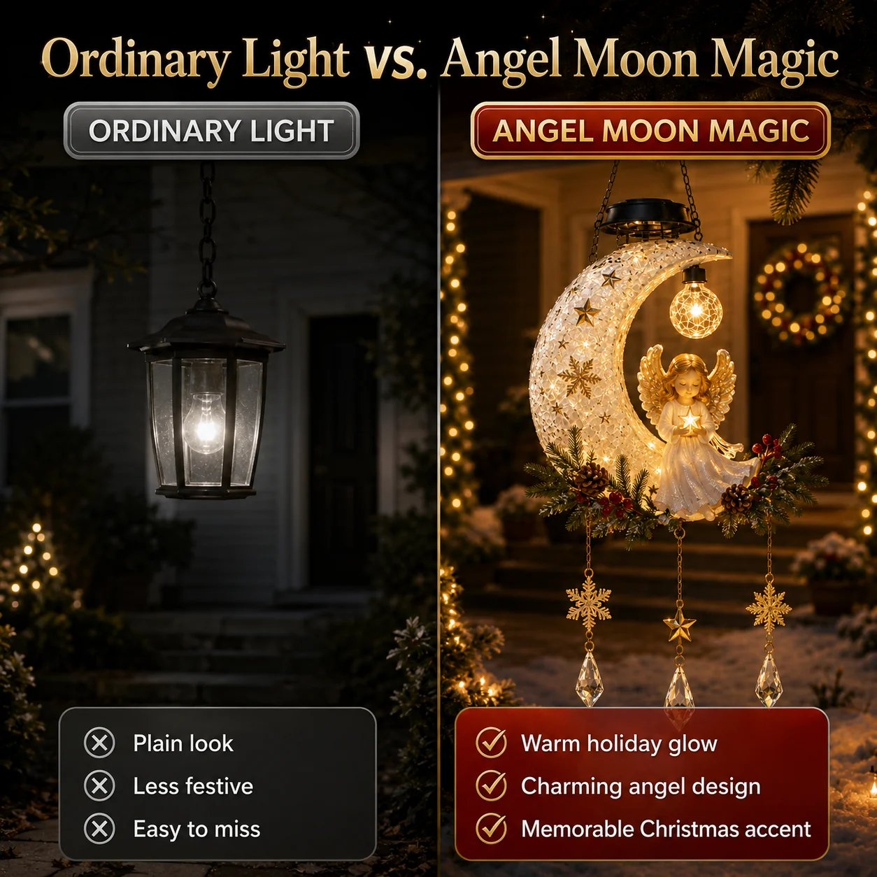 Ordinary outdoor light versus Angel Moon Christmas solar light