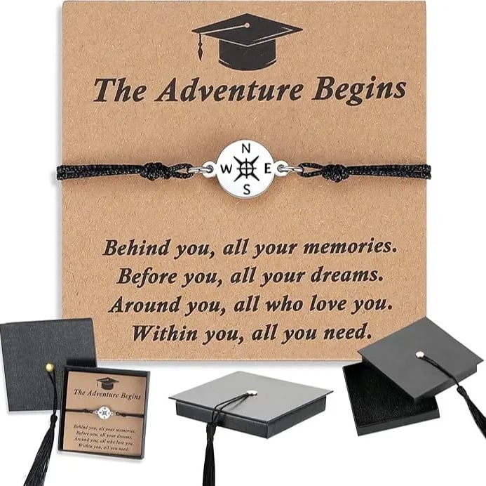 Graduation Compass Bracelet for Class of 2026 – Inspirational Gift for Her Him, High School College 8th Grade Graduate, Stainless Steel with Heartfelt Card & Graduation Cap Box