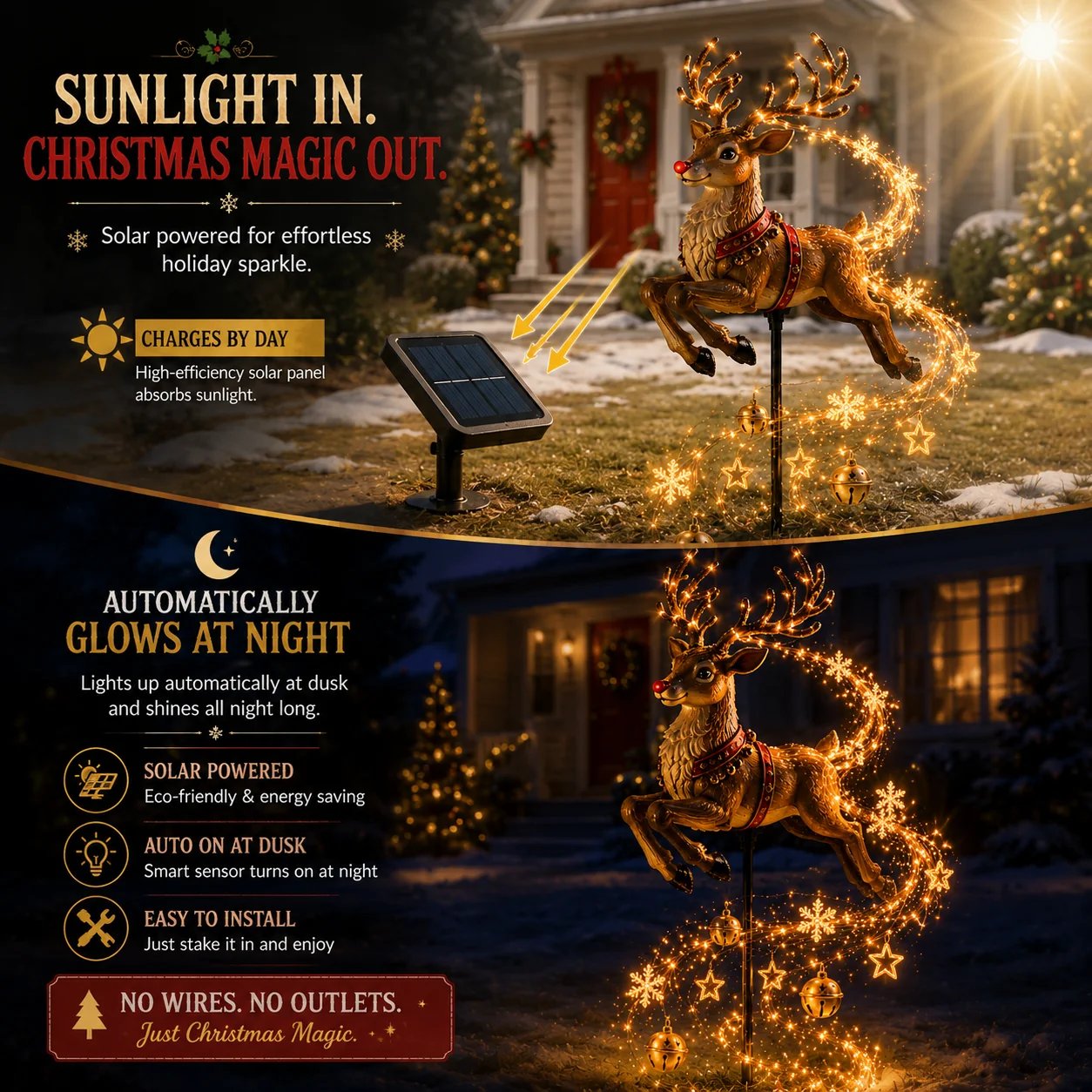 Solar powered Christmas Magic Garden light day and night