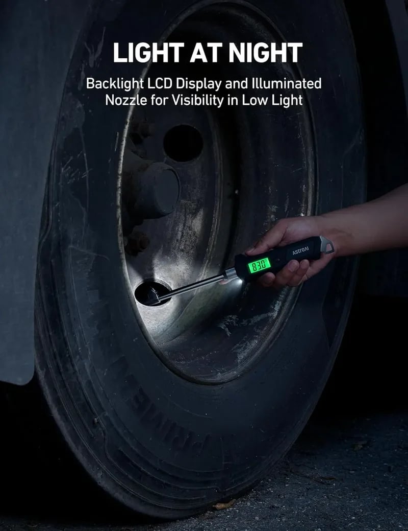 AstroAI Digital Truck Tire Pressure Gauge with Heavy Duty Dual Head Stainless Steel Made for Trucks and RVs, Backlit LCD and Flashlight, 230 PSI