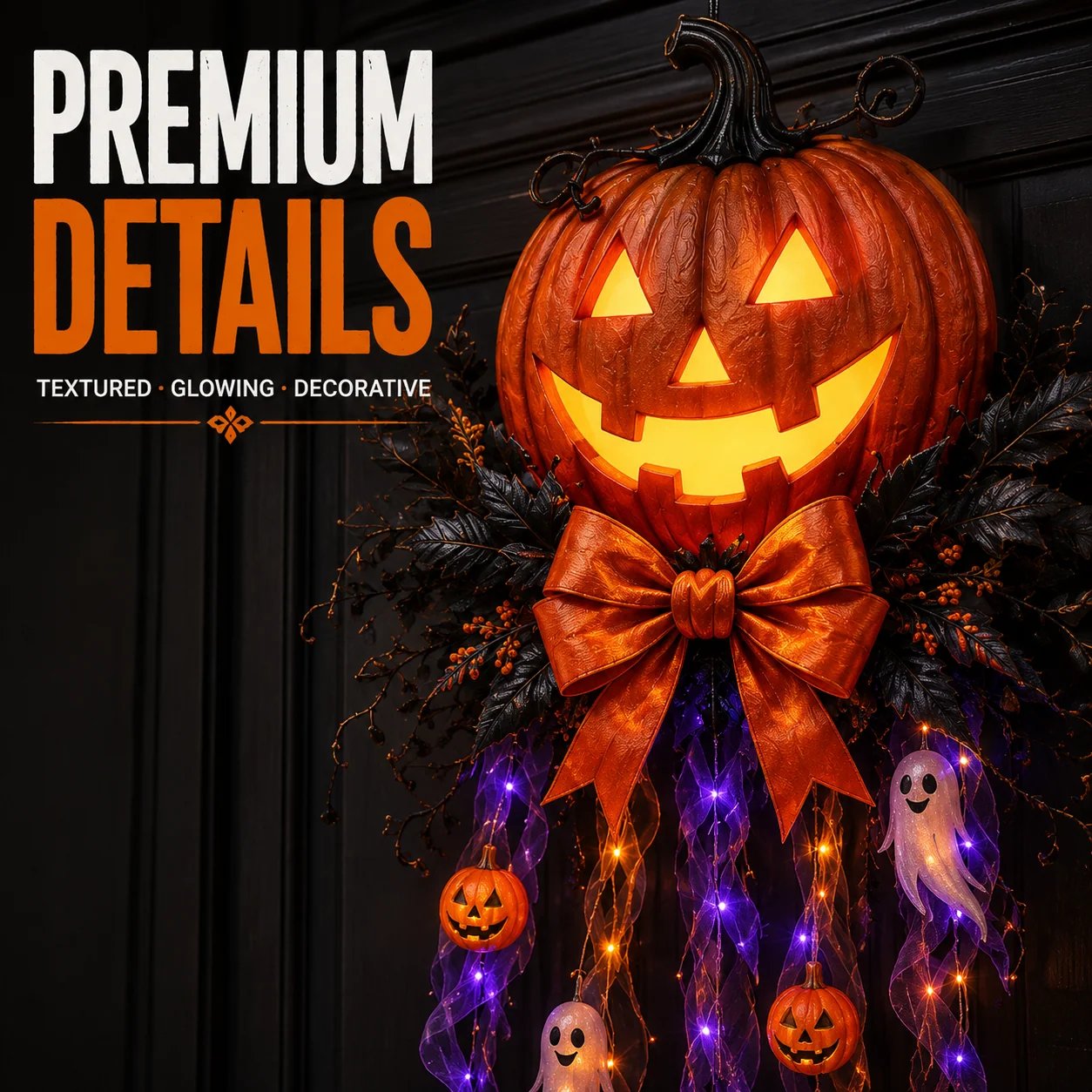 Premium Halloween pumpkin door decor details