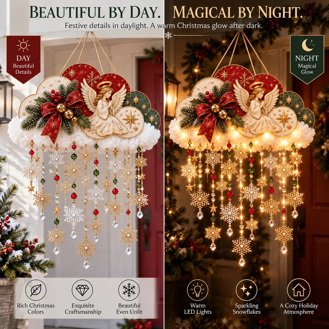 Christmas snowfall cloud day and night comparison