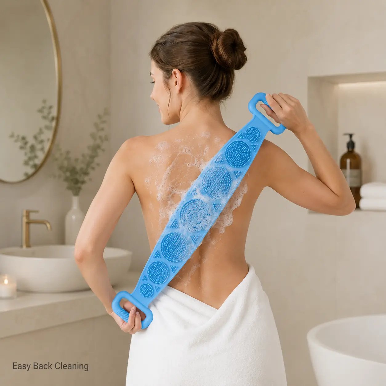 Applying soap to mesh sponge