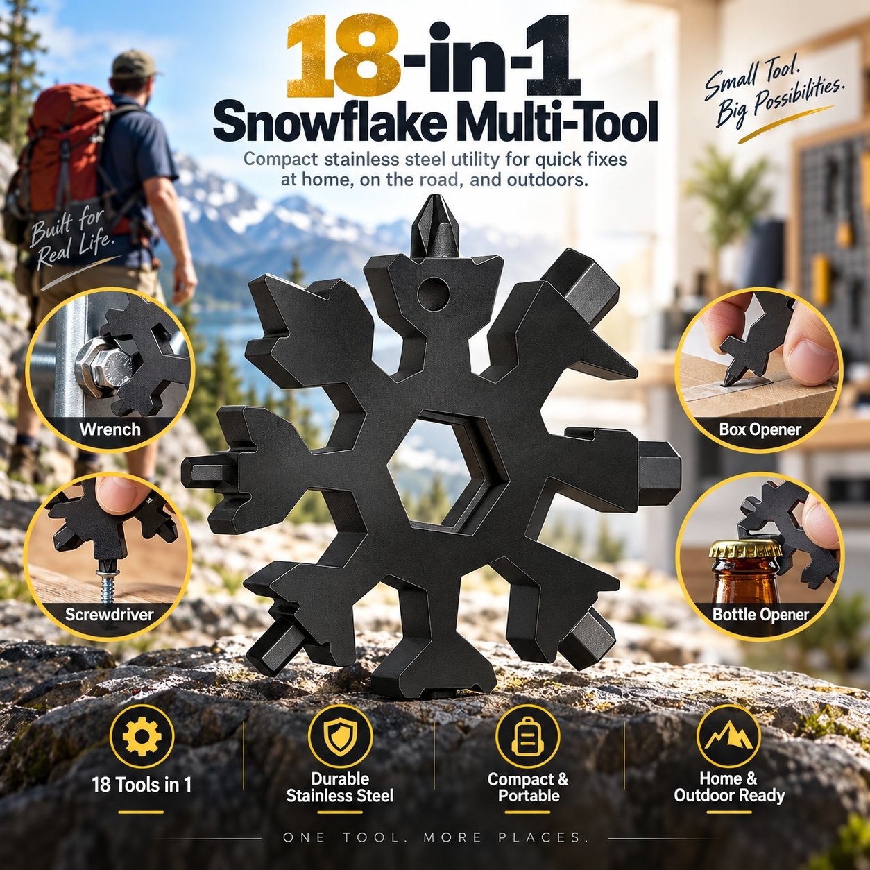 18-in-1 Snowflake Multi-Tool functions