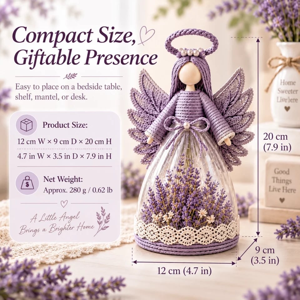 Mutter erhält eine leuchtende florale Engel-Figur in Lavendel als Geschenk