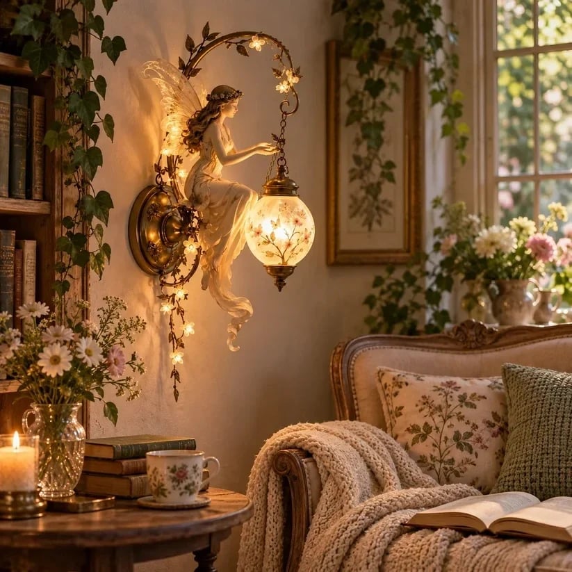 Fairy wall light in a cozy living room