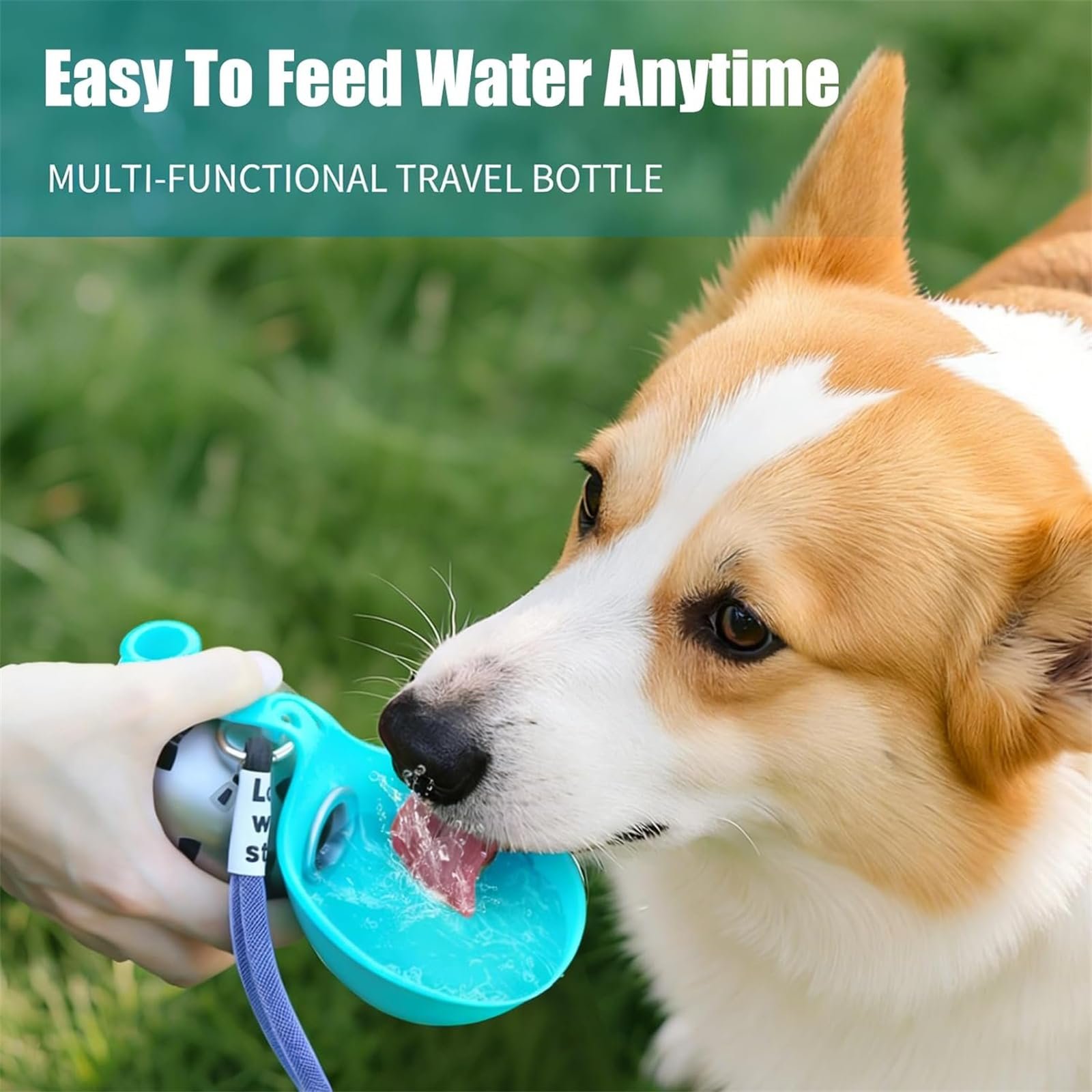 Portable dog water bottle with integrated silicone bowl
