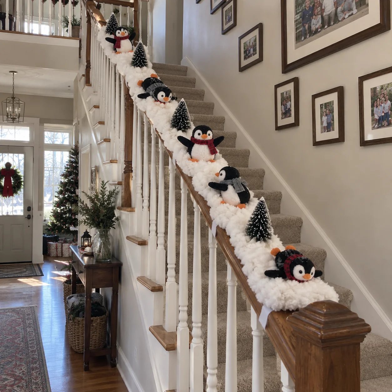 Penguin Christmas Stair Railing Customer Display