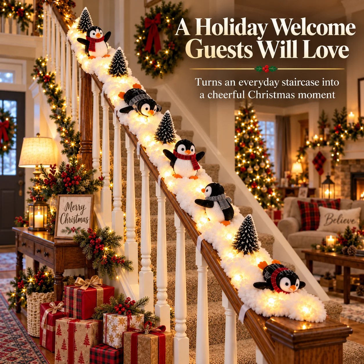 Christmas Penguin Staircase Holiday Welcome