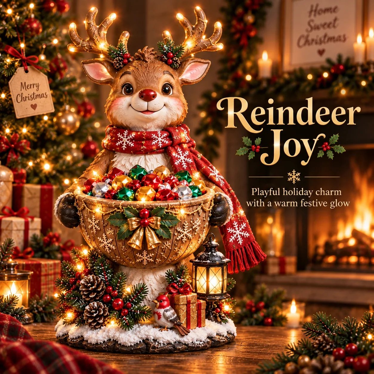 Reindeer Joy Christmas candy bowl