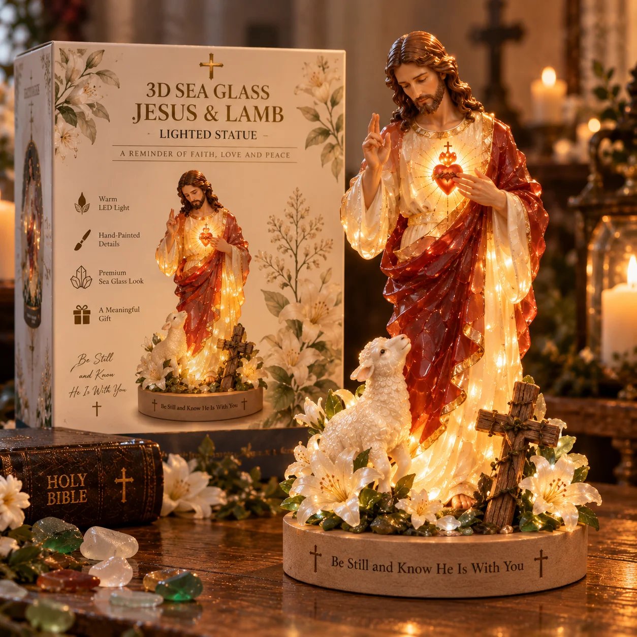 Jesus and lamb faith statue designs for year-round home display