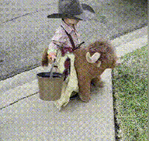 Highland Cow Ride-On Costume in motion
