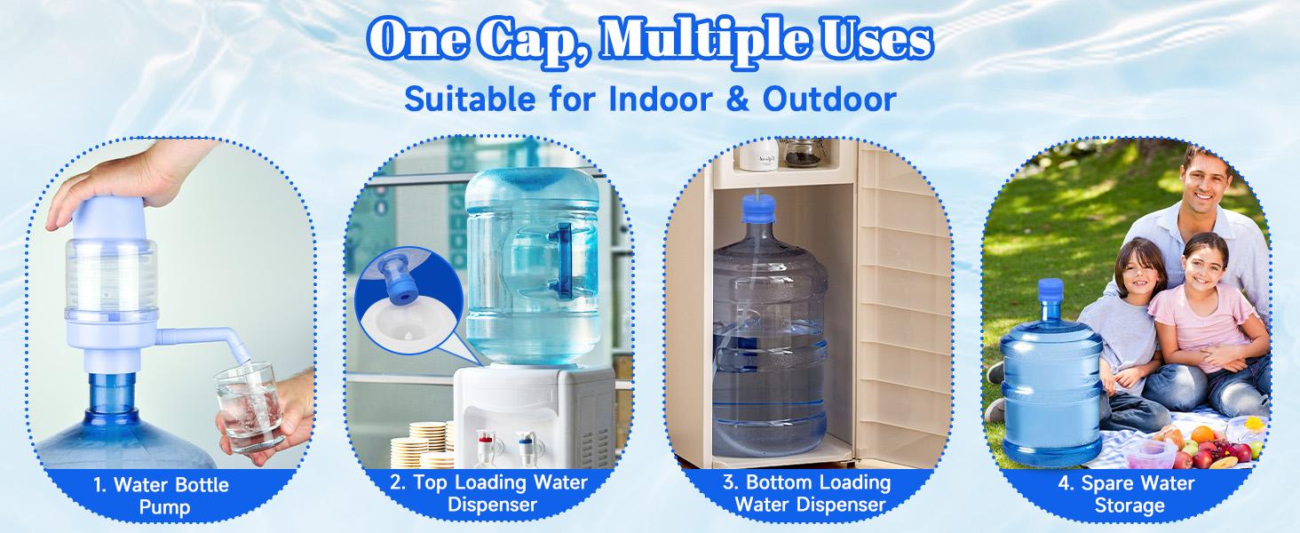 3 & 5 Gallon Water Jug Caps, Non-Spill Leak Free Silicone Covers for Indoor & Outdoor Use, BPA Free Food Grade - Pack of 3 summerwins