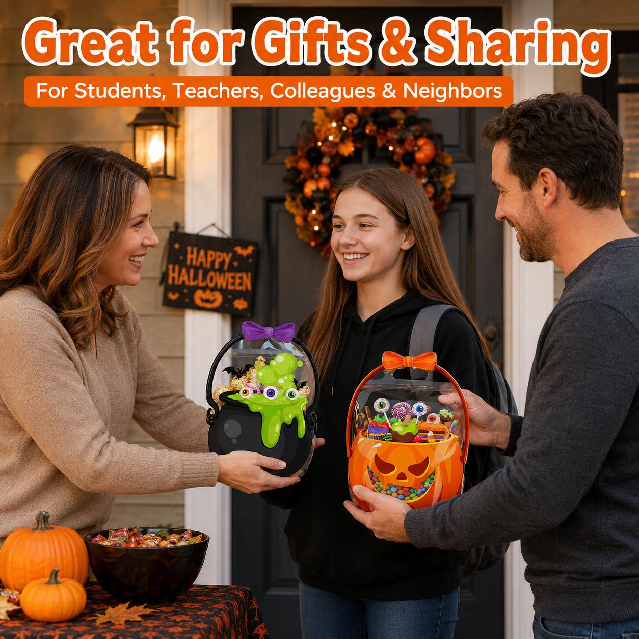 12/24/36/48/60 Pcs Halloween Plastic Goodie Bags, Trick or Treat Candy Bags, Cauldron, Skeleton, Black Cat, Skull, Pumpkin Pattern Treat Bags, Halloween Party Favor Snack Storage Bags for Classroom, Birthday, Students, Teachers, Neighbors