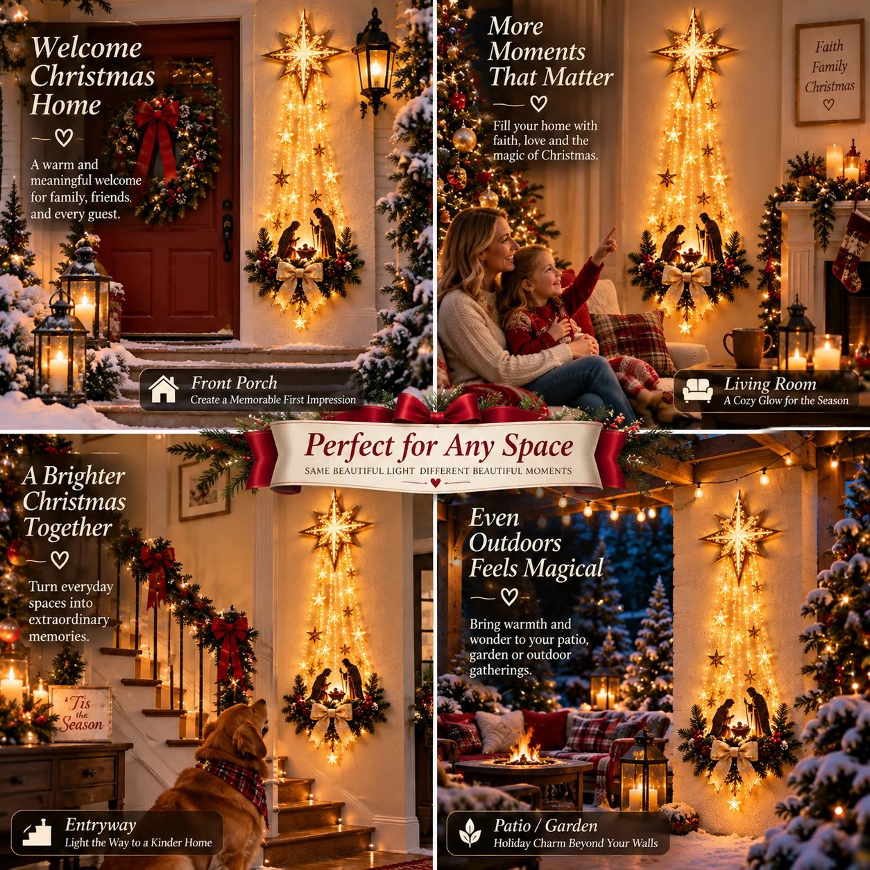 Lighted Nativity wall display in Christmas home