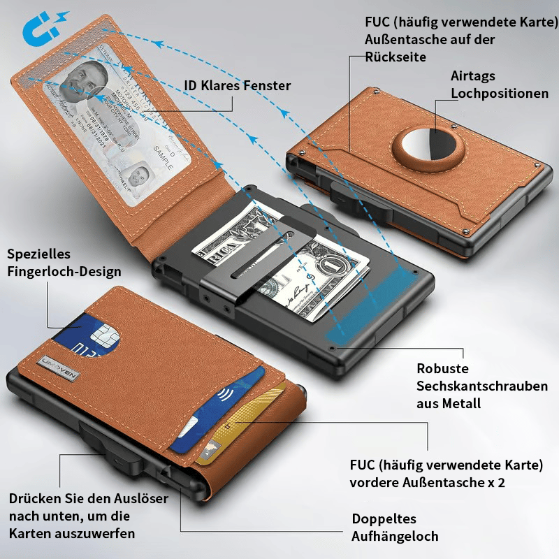 🔥Letzter Tag 49 % Rabatt🔥 Geldbörse für Männer - mit Pop-Up Aluminium-Geldclip, schlanken Lederfächern für Kreditkarten, RFID-blockierender bifolder minimalistischer Geldbörse