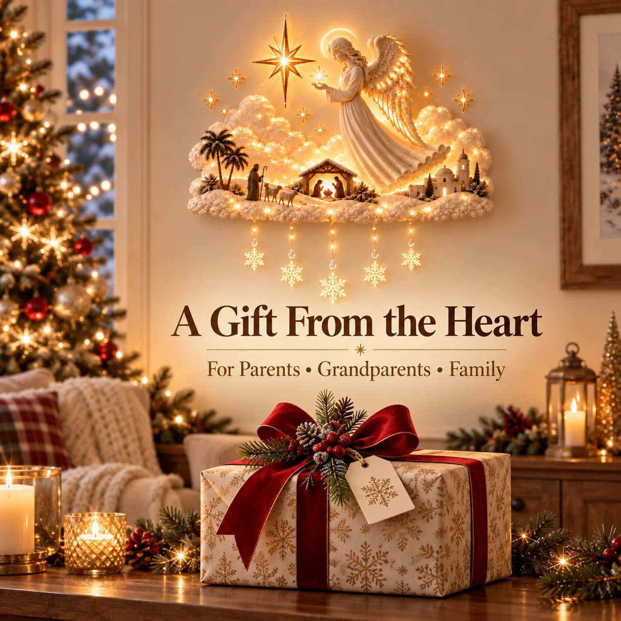Warm meaningful Nativity Christmas wall display