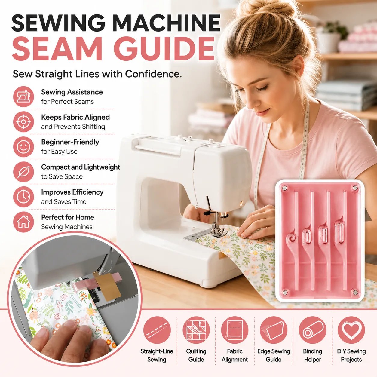 Precision sewing guide for straight stitches
