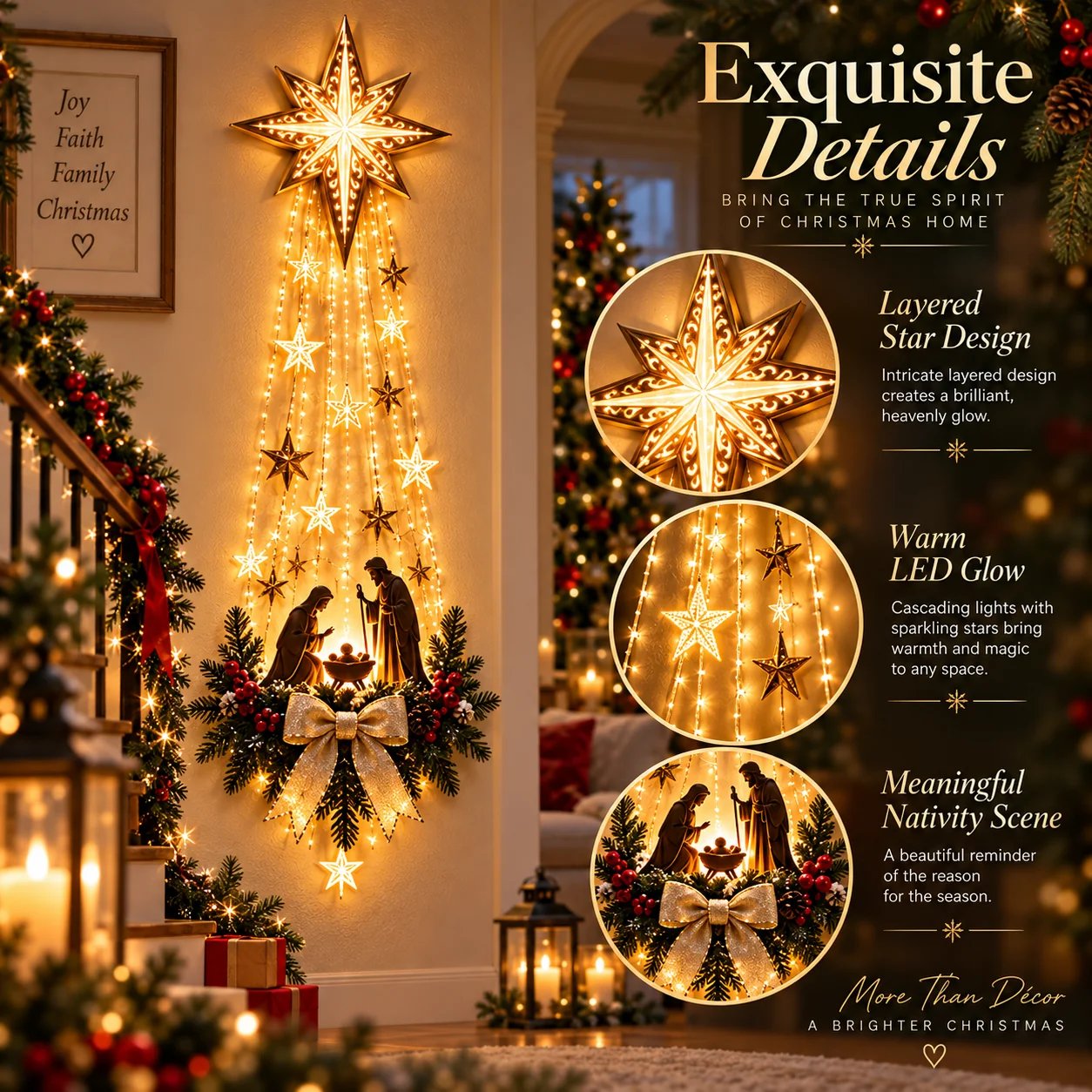 Bethlehem Star of Faith illuminated Nativity wall decor