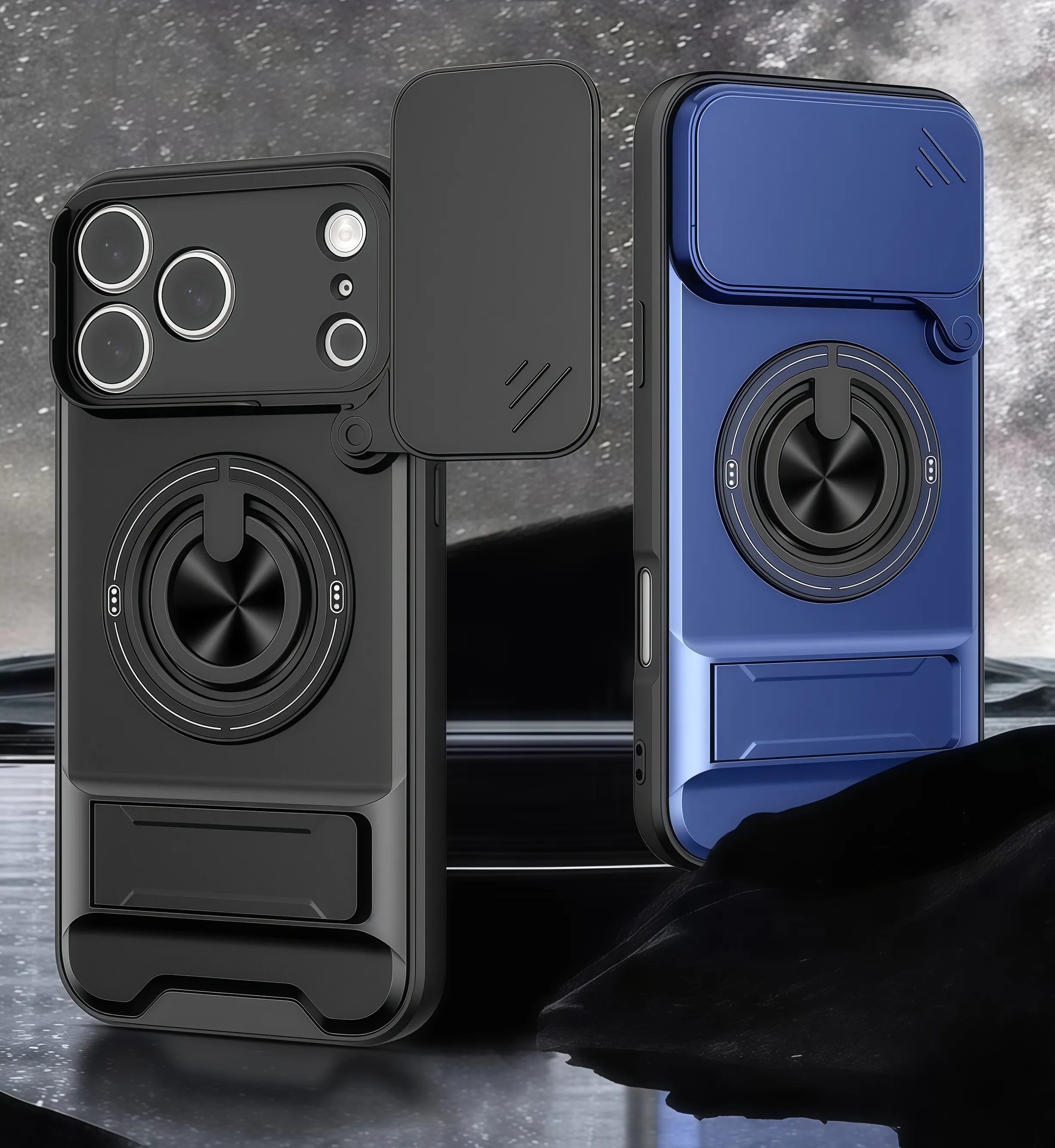 Black and blue iPhone cases with reinforced protective shells