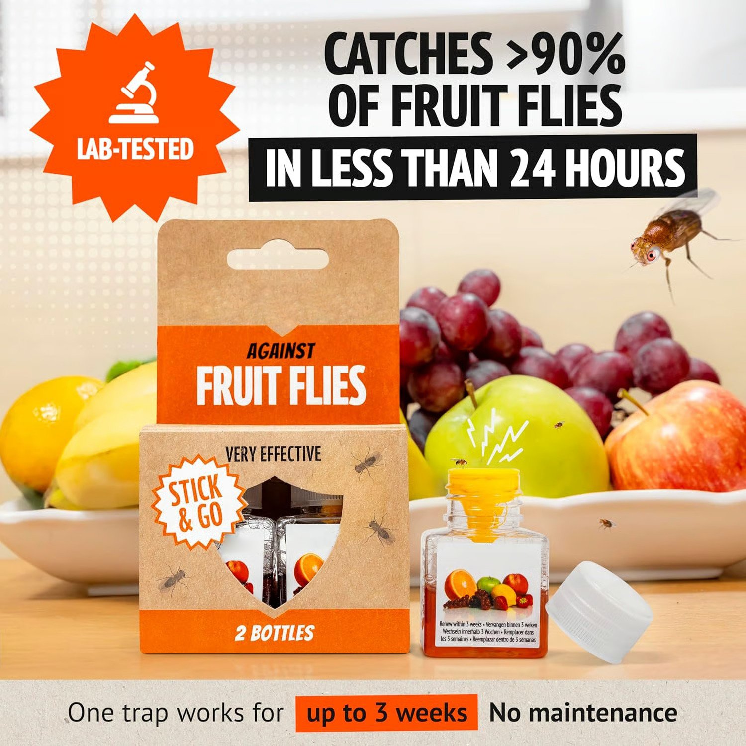 Last Day 50% OFF - Ultra-Strong Fruit Fly Trap - User Friendly (Up to 3 Weeks per Bottle) - Buy 1