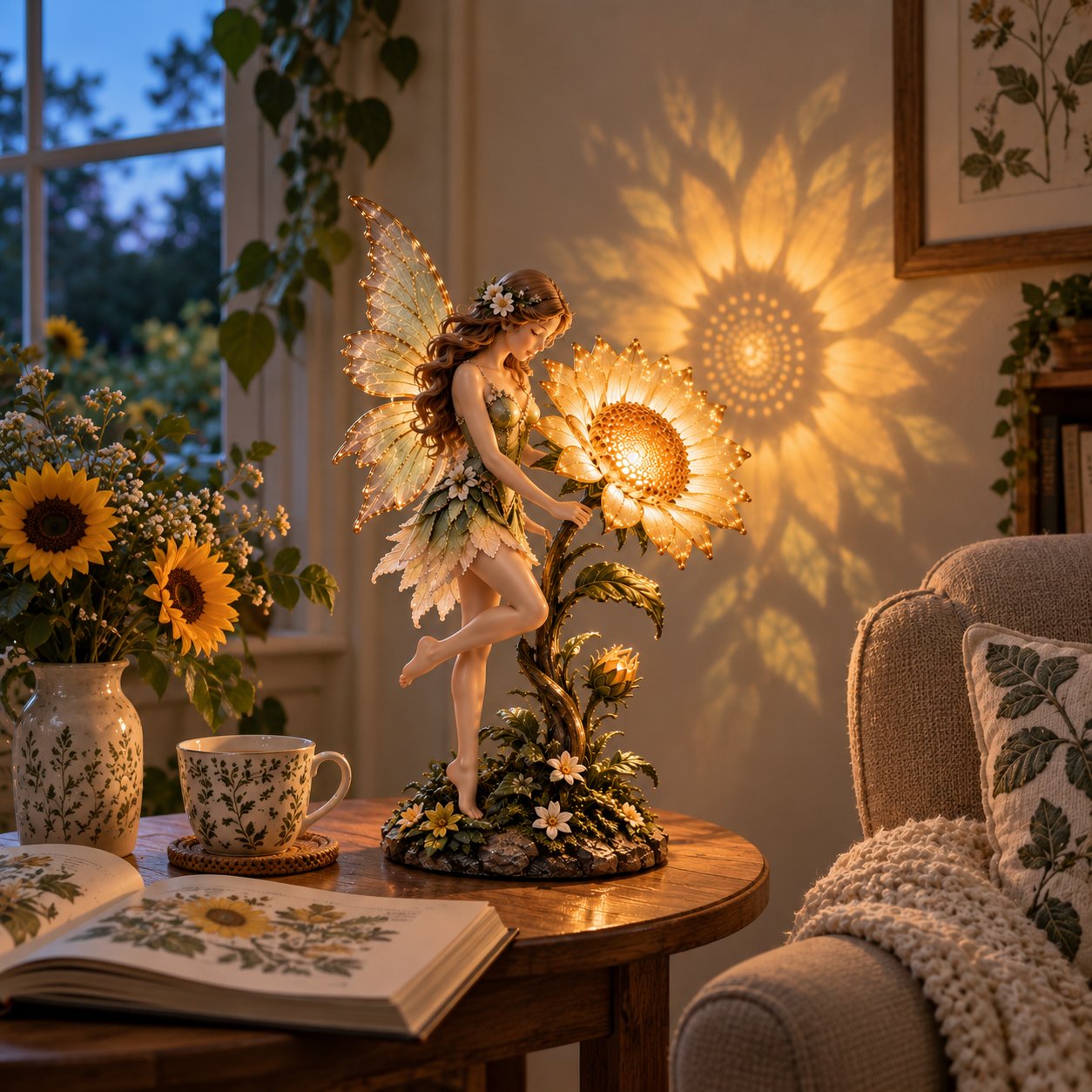 Enchanted Sunflower Fairy Projection Lamp nighttime projection effect