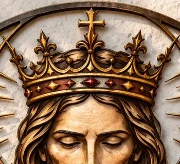 Detailed golden crown and halo in the Sacred Heart of Jesus artwork
