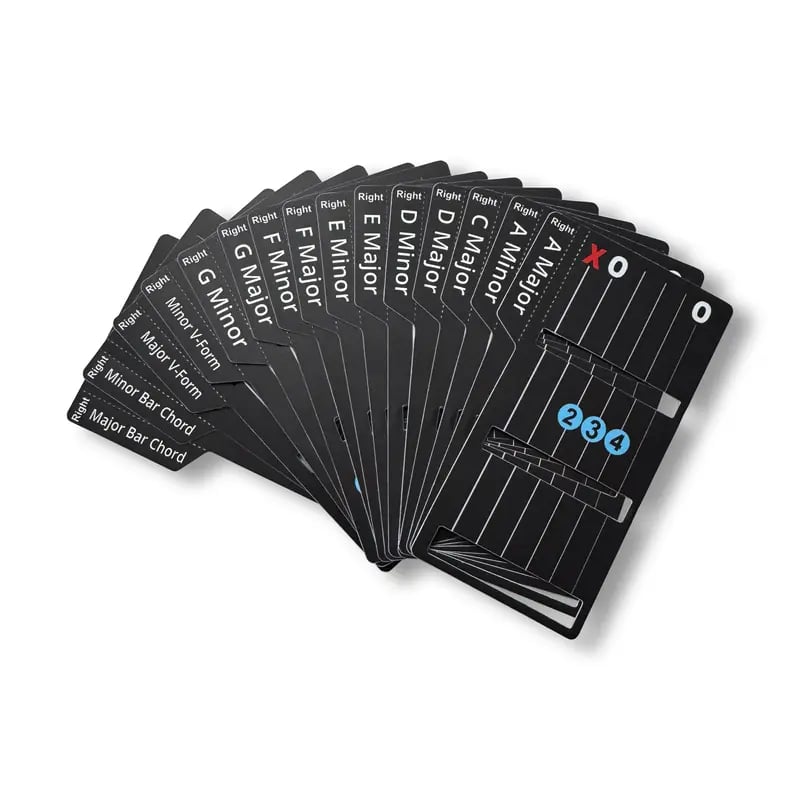 Guitar chord cards close up Guitar chord cards close up