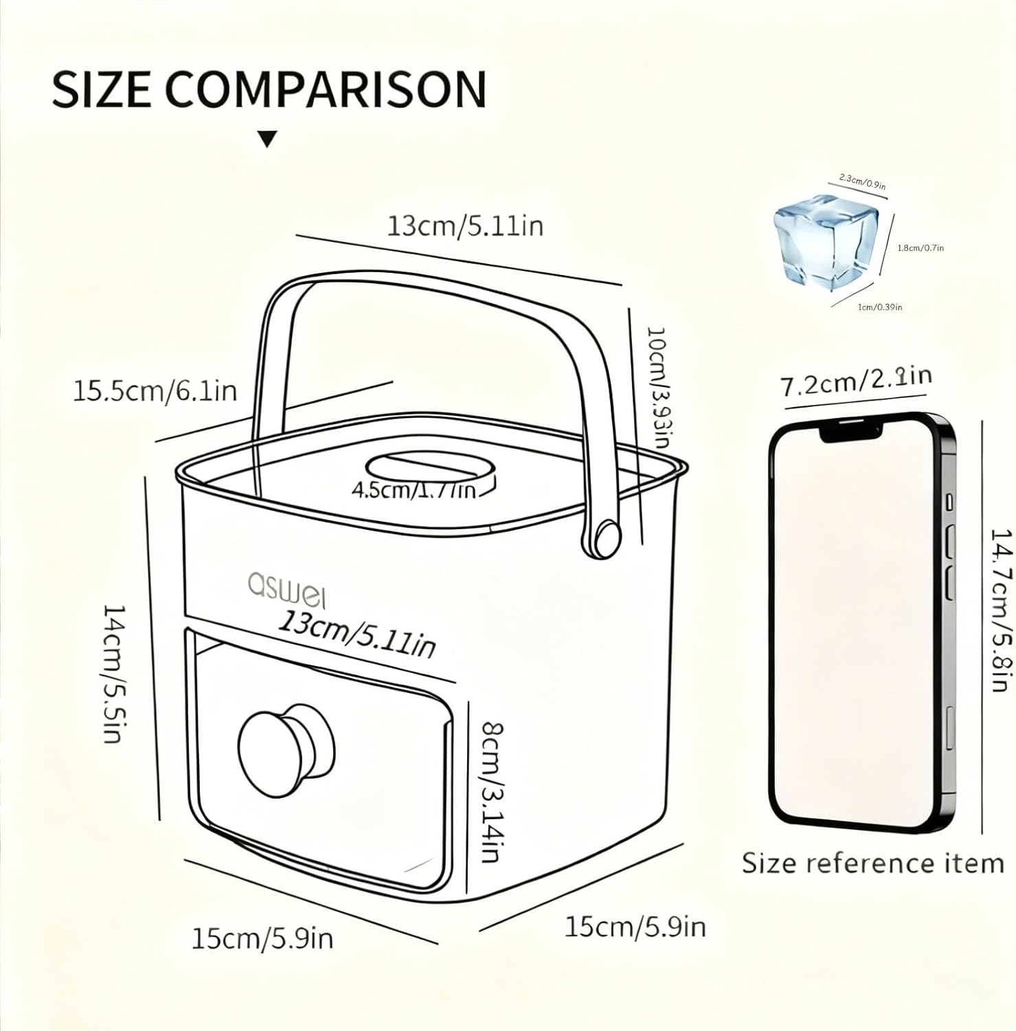 Compact ice cube tray size comparison