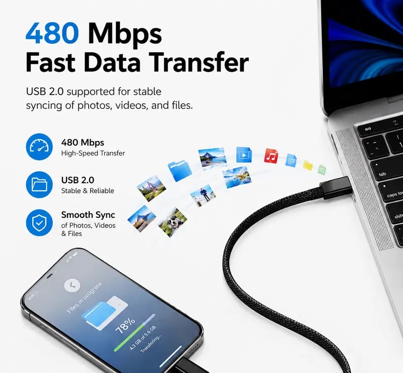USB 2.0 data transfer illustration for the cable kit
